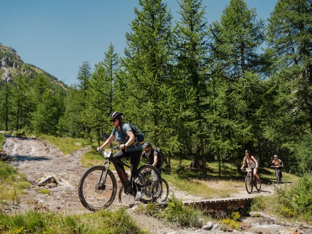 VTTAE / E-Bike with a group of friends at the source in summer in Val d'Isère